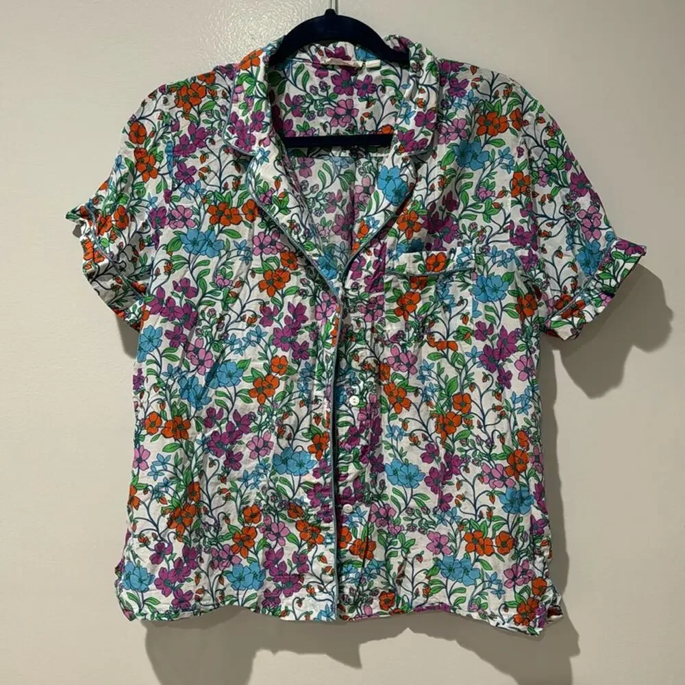 Roller Rabbit Blomst Lulu Pajama Top Only Size L Multi Color Cotton Silk Blend